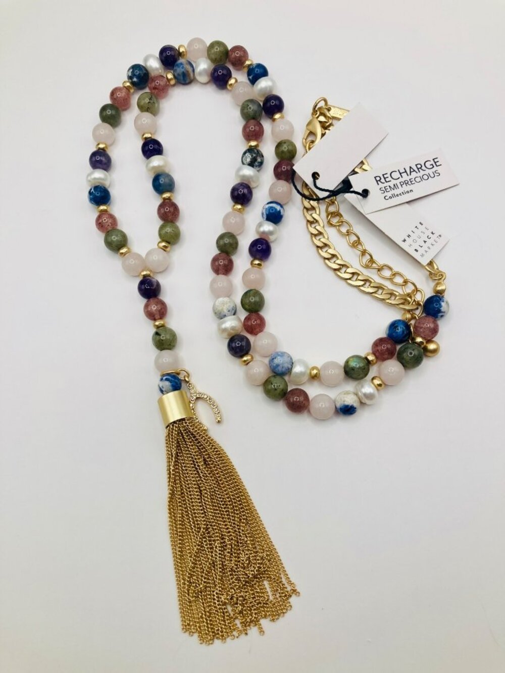 WHBM Semi-Precious Recharge Beaded Tassel Necklace -89B